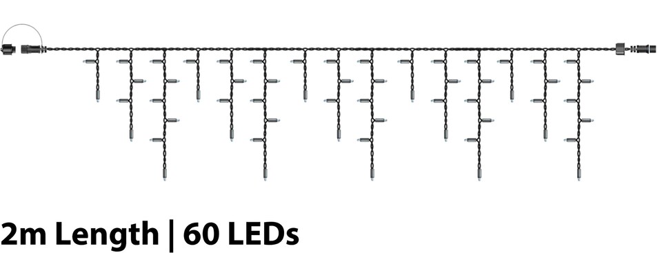 image 1 of Icicle Lights 60/40/20 Drop Black 2m/60 LED Warm White 10%