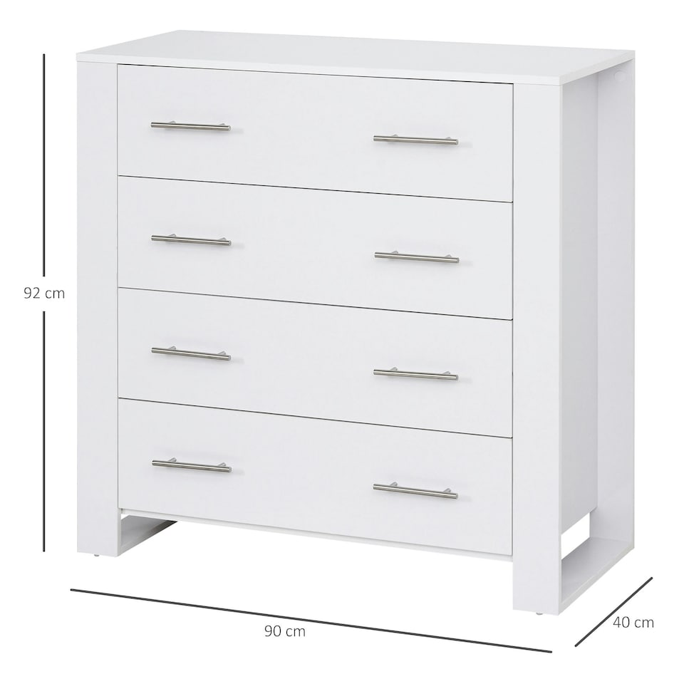 image 1 of HOMCOM Chest Of 4 Drawers Home Storage Clothes Cabinet Metal Handles Base White
