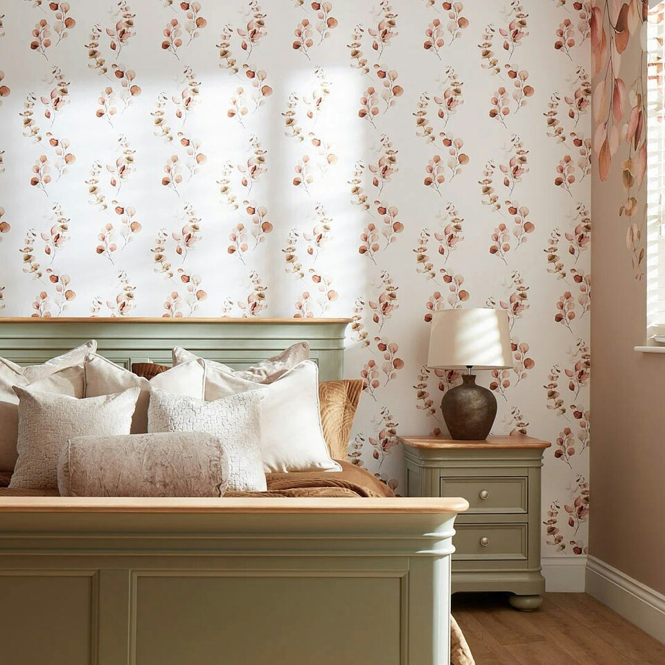 image 1 of Trailing Eucalyptus Wallpaper in Autumn Browns and Oranges Multi