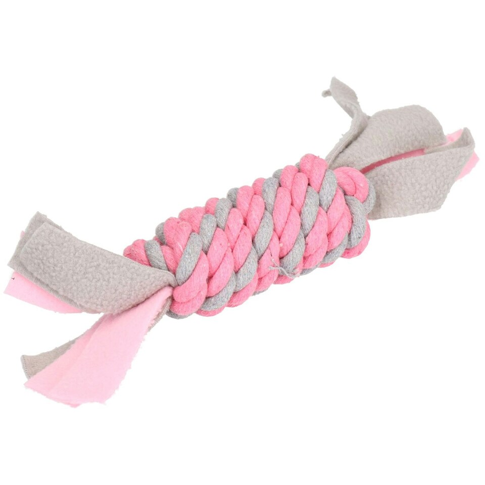 image 1 of Pink Small Dog Puppy Fleecy Rope Coil Play Toy Great For Teeth & Gums