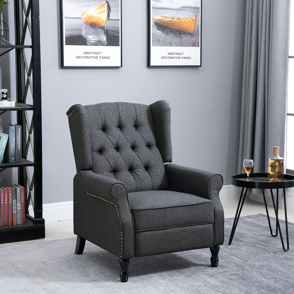 image 1 of HOMCOM Manual Recliner Armchair w/ Retractable Footrest Dark Grey