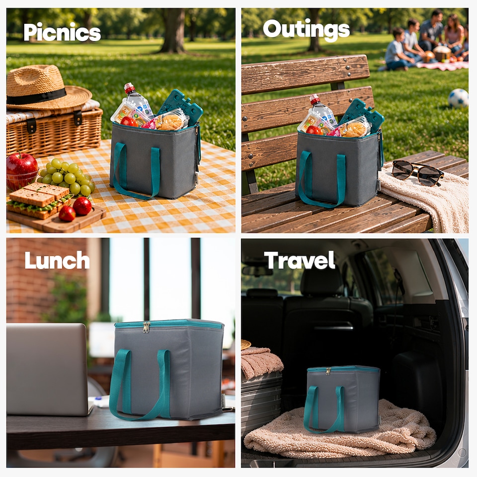 image 1 of LIVIVO 10L Cool Bag with BPA Free Ice Block Grey and Teal
