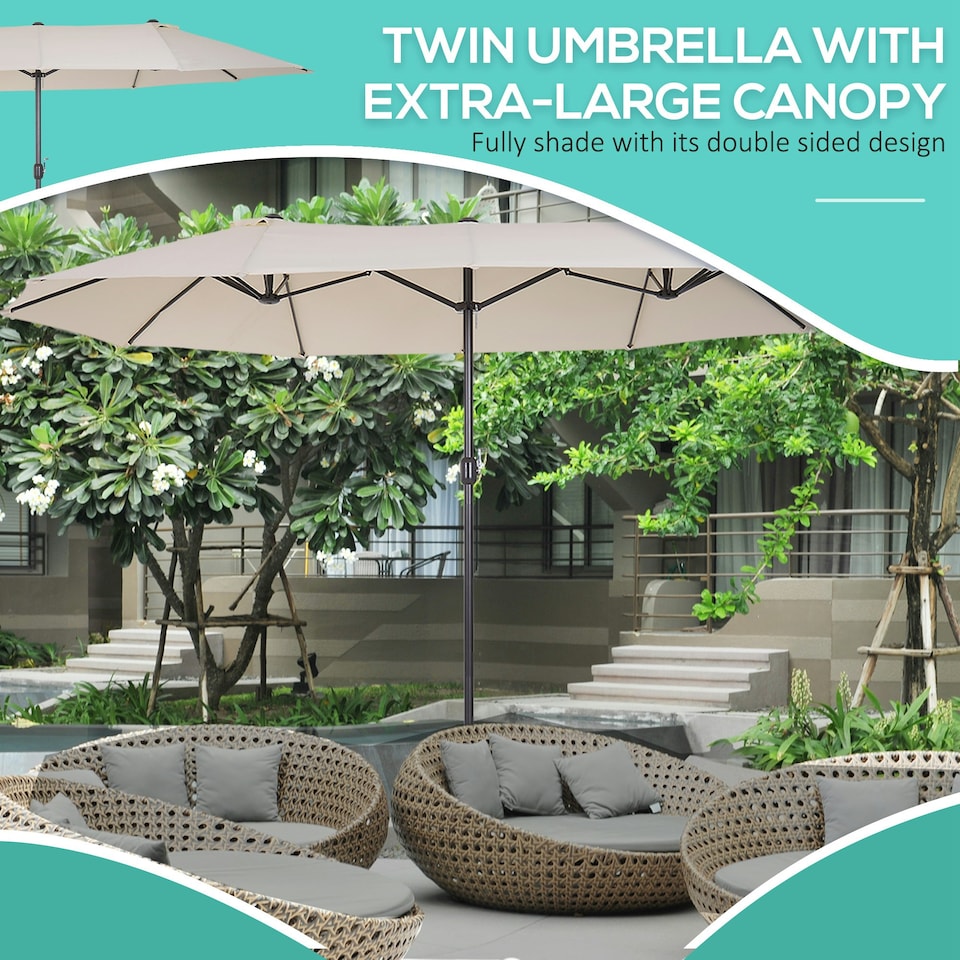 image 1 of Outsunny Sun Umbrella Canopy Double-sided Crank Sun Shade Shelter 4.6M Beige
