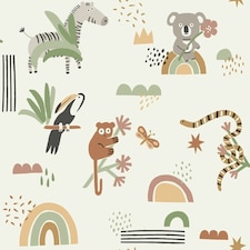Holden Décor Animals Wallpaper - Sage/Beige - 10m x 53cm Green