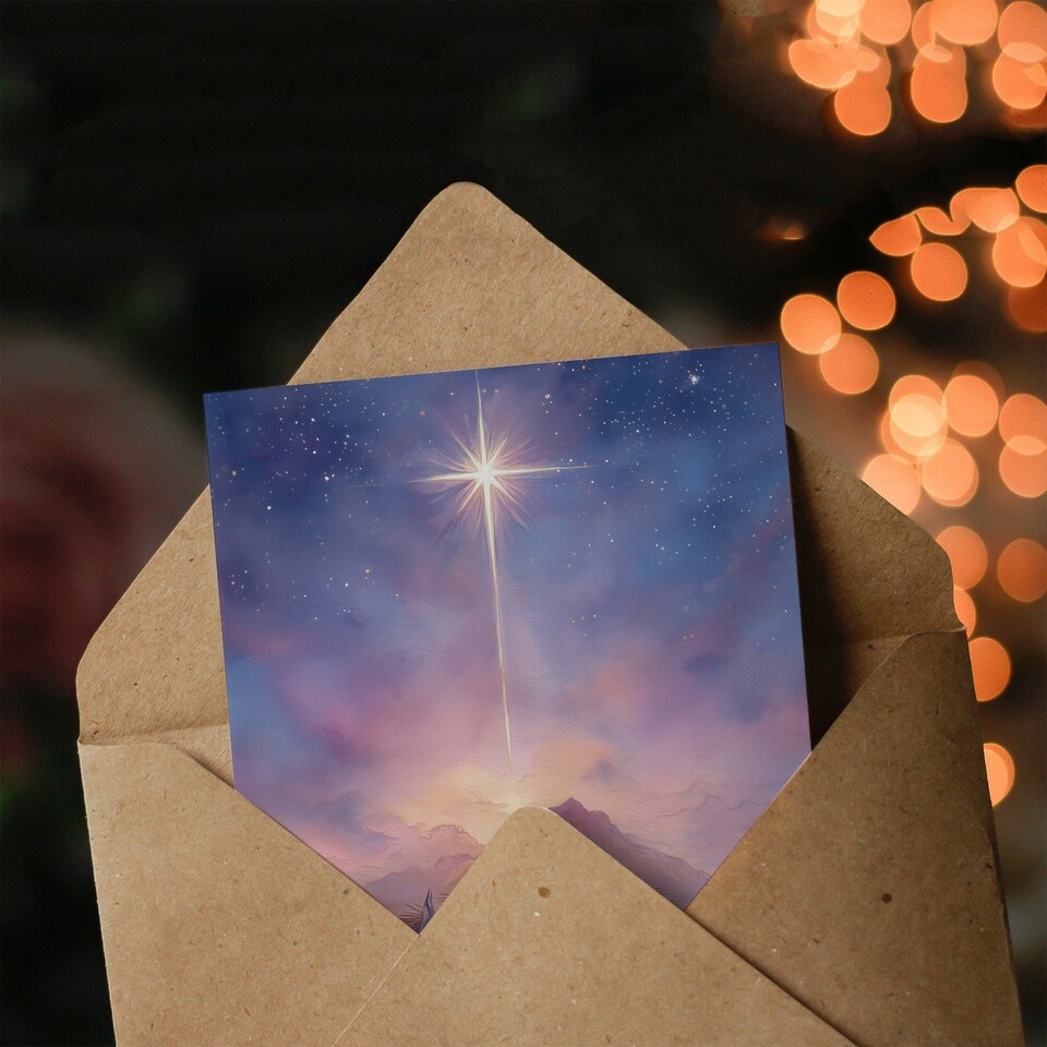 image 1 of Christmas Card Watercolour Nativity Scene with Star of Bethlehem