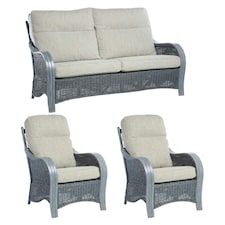 Desser Turin Grey 3 Seater Rattan Sofa Set in Pebble - Conservatory Sofa Suite