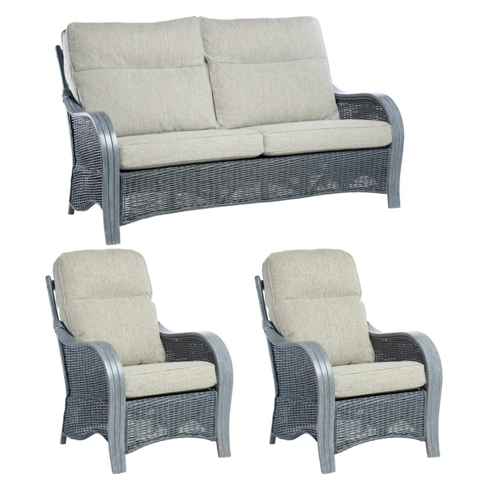 image 1 of Desser Turin Grey 3 Seater Rattan Sofa Set in Pebble - Conservatory Sofa Suite