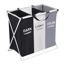 3 Large Compartment Collapsible Laundry Basket, Waterproof Laundry Hamper