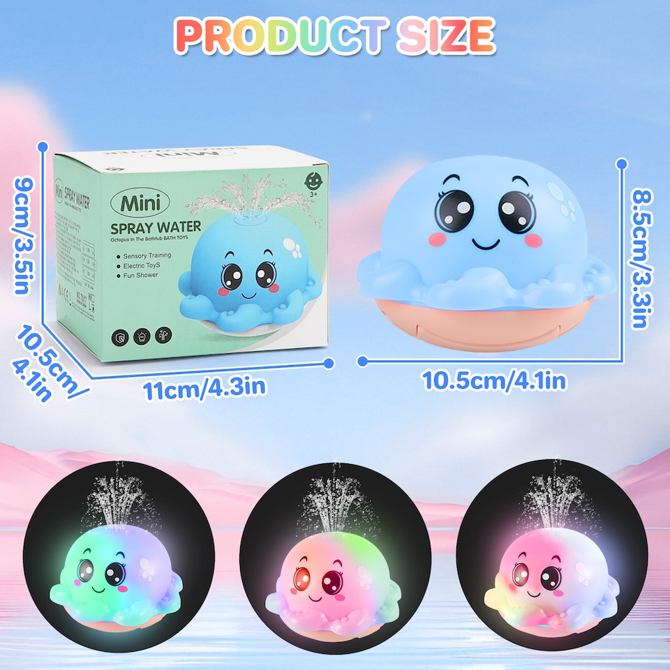image 1 of Octopus Bath Time Toy for Babies Toddler Light Up Floating Fountain with Spraying Water Multicolour LED Lights (Blue)