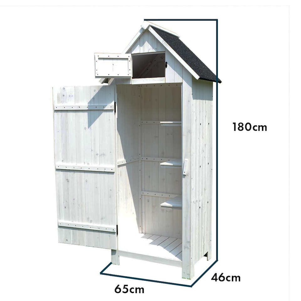 image 1 of JSH Bideford Tall 180cm Wooden Garden Storage Shed Unit with Pitched Roof - White