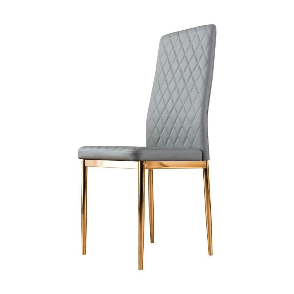 image 1 of Furniturebox 4x Milan Grey Gold Hatched Faux Leather Dining Chairs