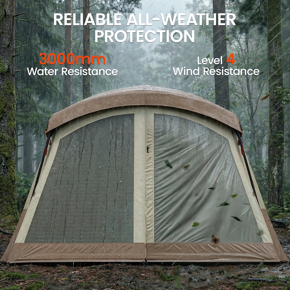 image 1 of Outsunny Camping Tent Waterproof for 4 Person Brown | Brown | 530 x 380 x 220 cm