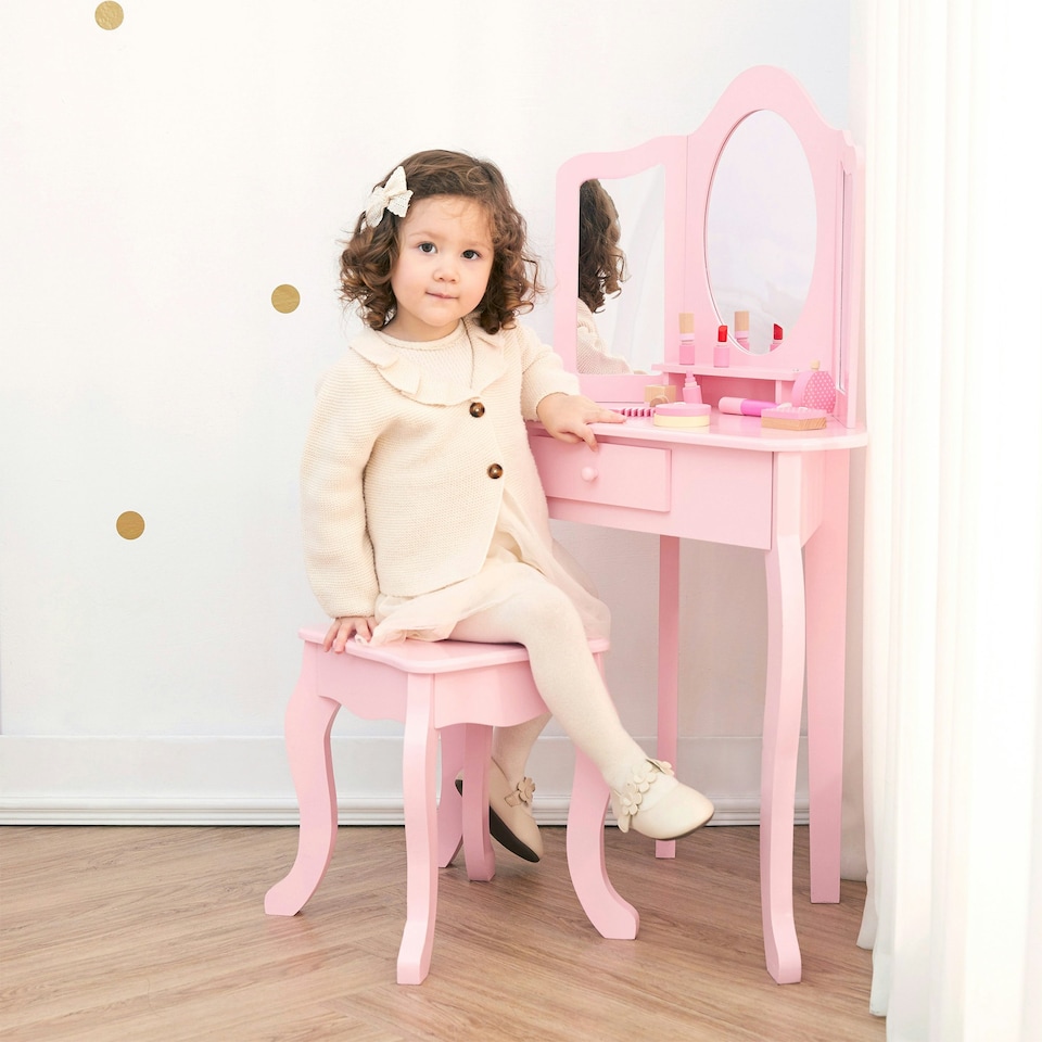 image 1 of Teamson  Kids Lady Alessandra Corner Vanity and Stool Set, Pink