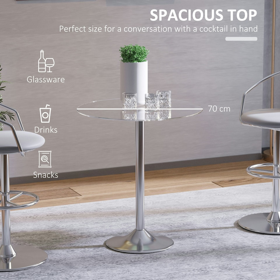 image 1 of HOMCOM Round Dining Table Bistro Pub Counter w/ Tempered Glass Top for Kitchen