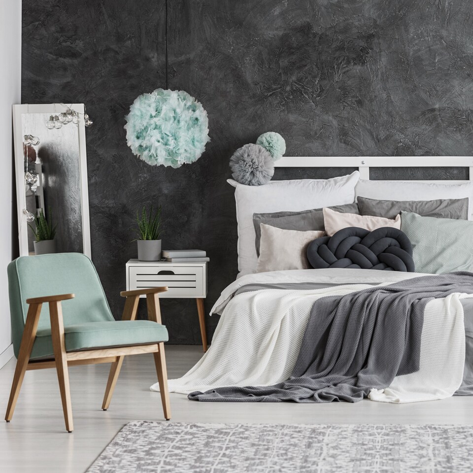 image 1 of Eye-Catching and Modern Small Duck Egg Feather Decorated Pendant Lighting Shade | Blue