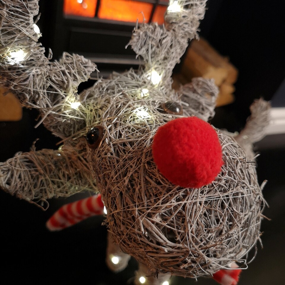 image 1 of 51cm Battery Operated Rattan Woven Blitzen Reindeer with Warm White LEDs