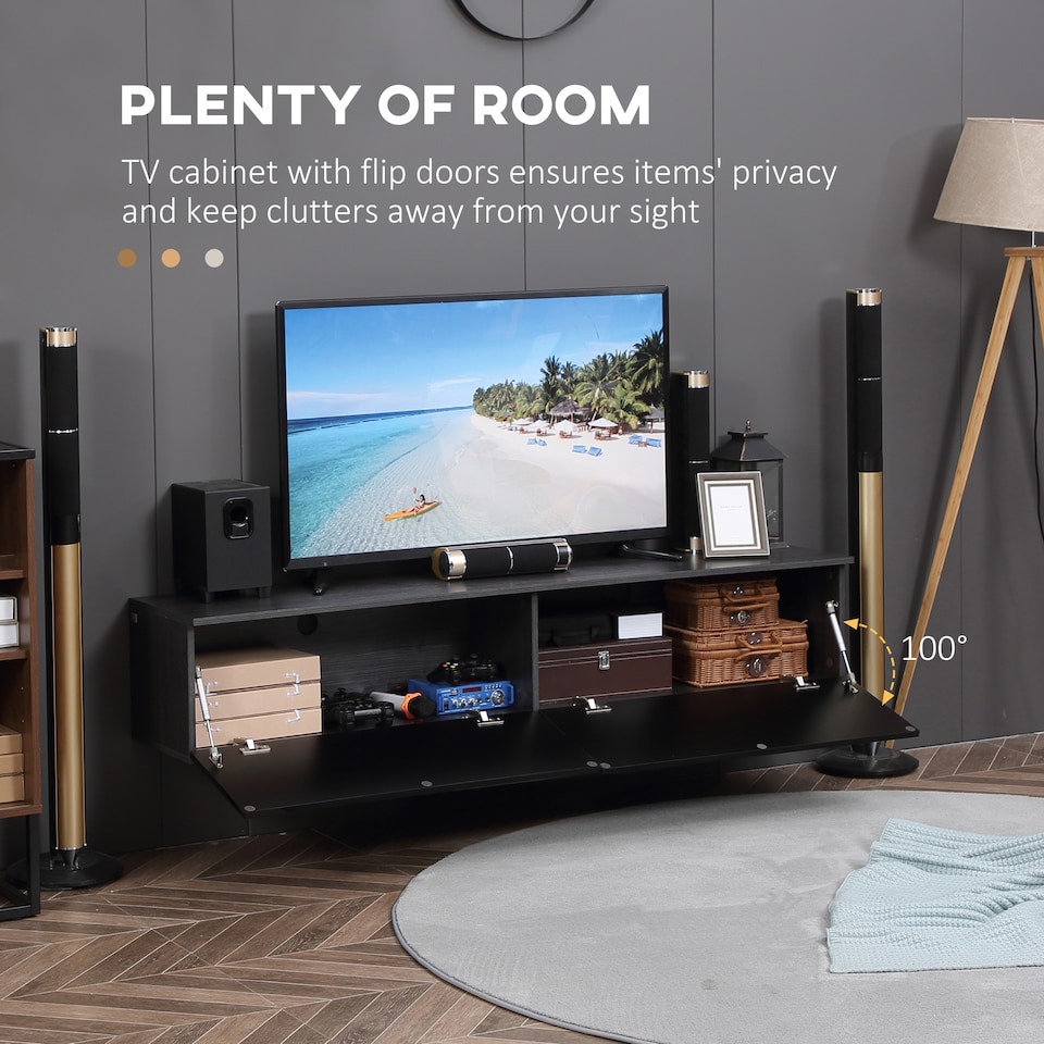 image 1 of HOMCOM Wall Mounted TV Stand Unit with Storage and High Gloss Effect, Black