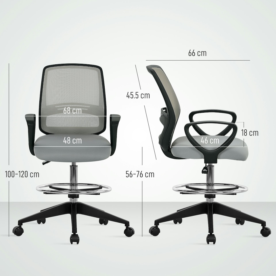 image 1 of Vinsetto Draughtsman Chair Tall Office Chair with Adjustable Height | Grey | One Size