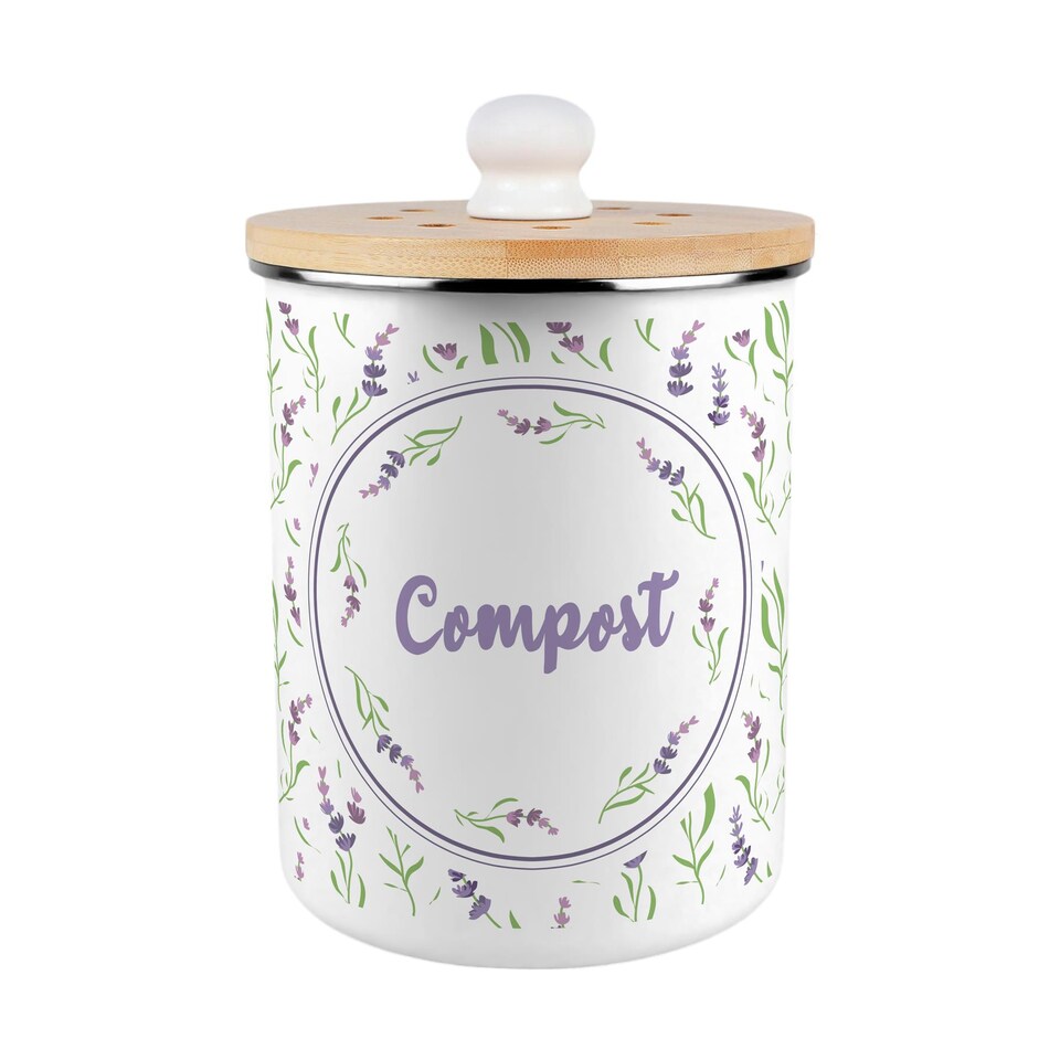 image 1 of Wispy Lavender Compost Caddy - Metal 2L Decorative Kitchen Food Waste Bin