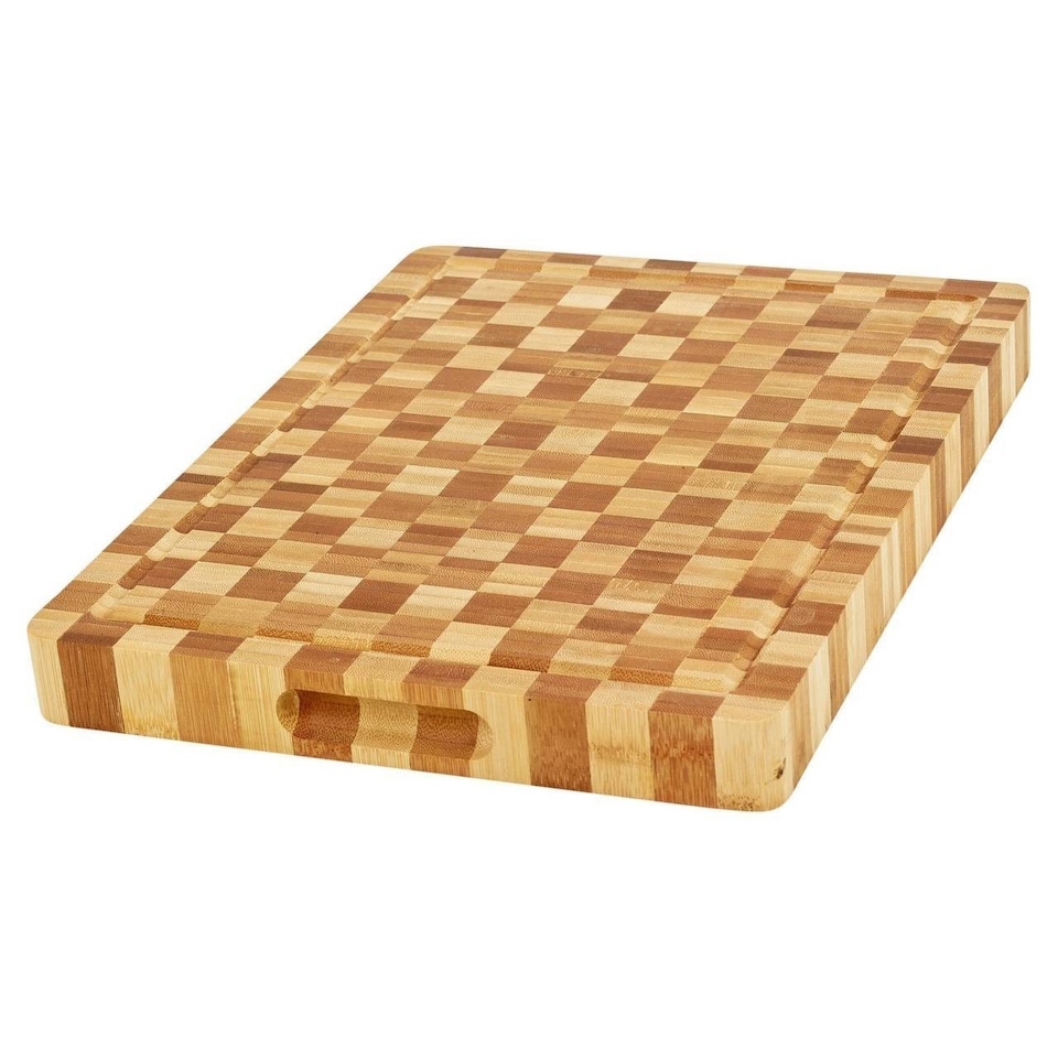 image 1 of Bamboo Butchers Block Chopping Board Chequered Cutting Board | Brown | Brown | 1