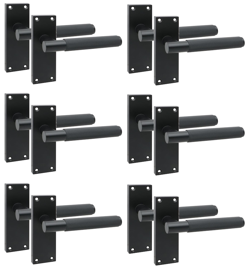 image 1 of Golden Grace 6 Pair Victorian T-Bar Knurled Door Handle Matt Black Finish with Spindle and Screws - 120 x 40mm