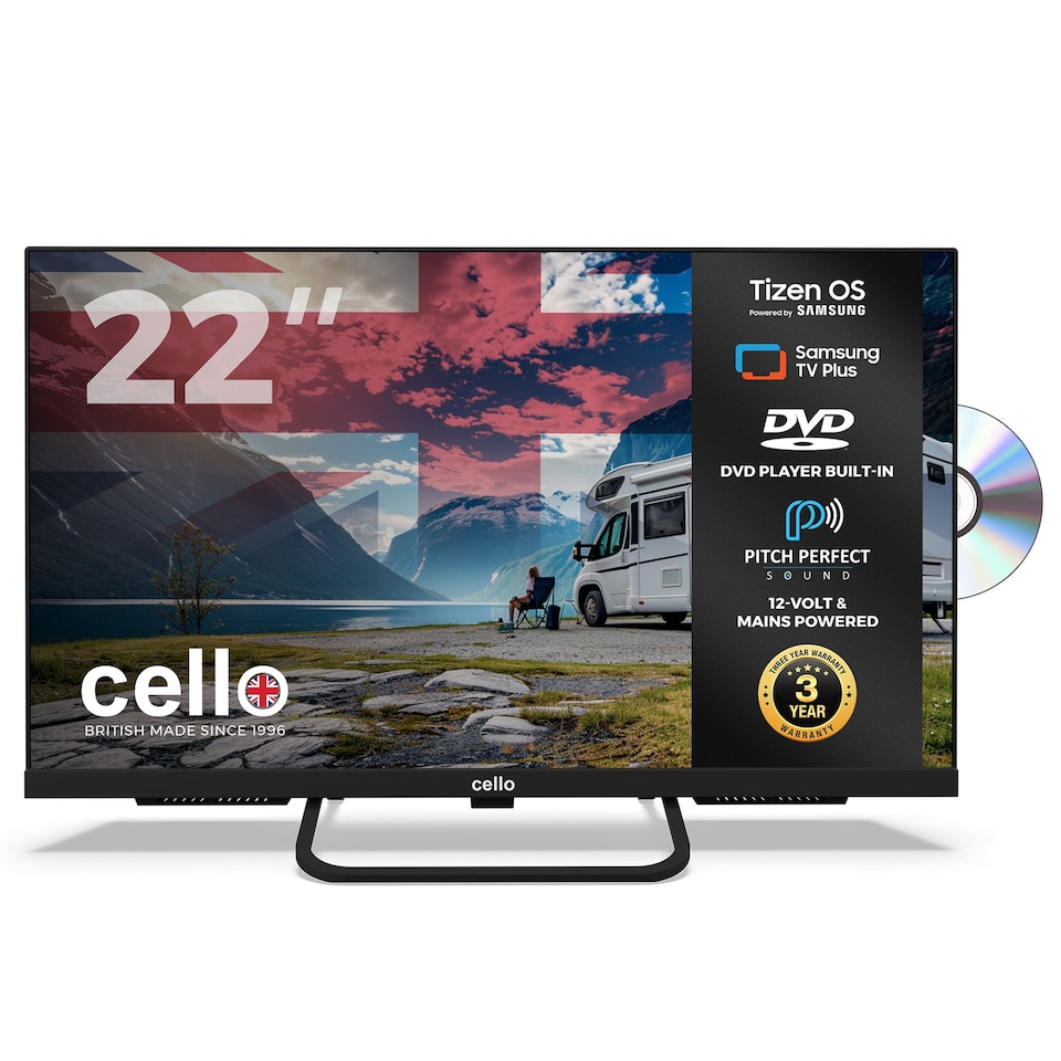 image 1 of Cello 22 inch Smart Samsung Plus 12-Volt Traveller TV with DVD Player | Black | Black | 22" | 1