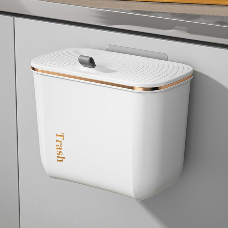 image 1 of Living and Home Small Hanging Waste Bin with Lid