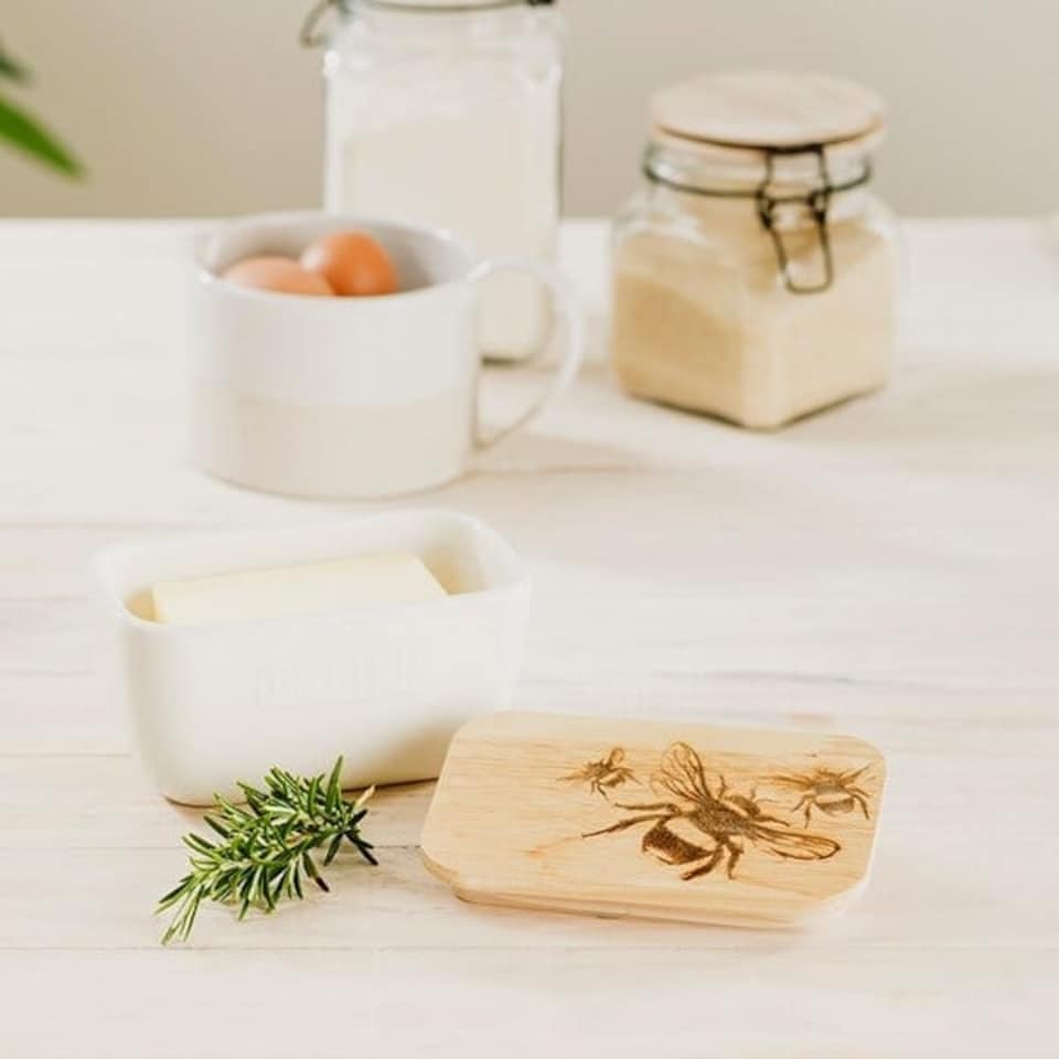 image 1 of The Just Slate Company Bee White Butter Dish