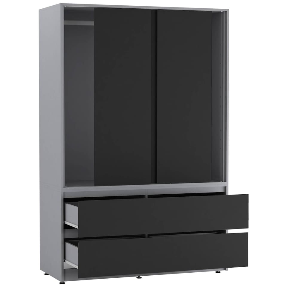 image 1 of URBNLIVING 3 Sliding Door Wardrobe With 4 Drawers And Hanging Rail | Grey | Black Drawers | 1