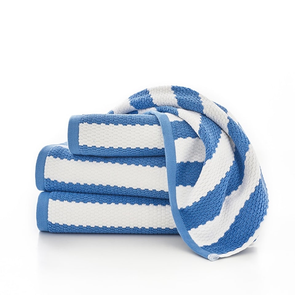 image 1 of Boston 100% Cotton Striped Towels by Lobster Creek – Luxurious, Absorbent, 550 GSM, Yarn-Dyed, Coastal Design Blue | White | Hand towel