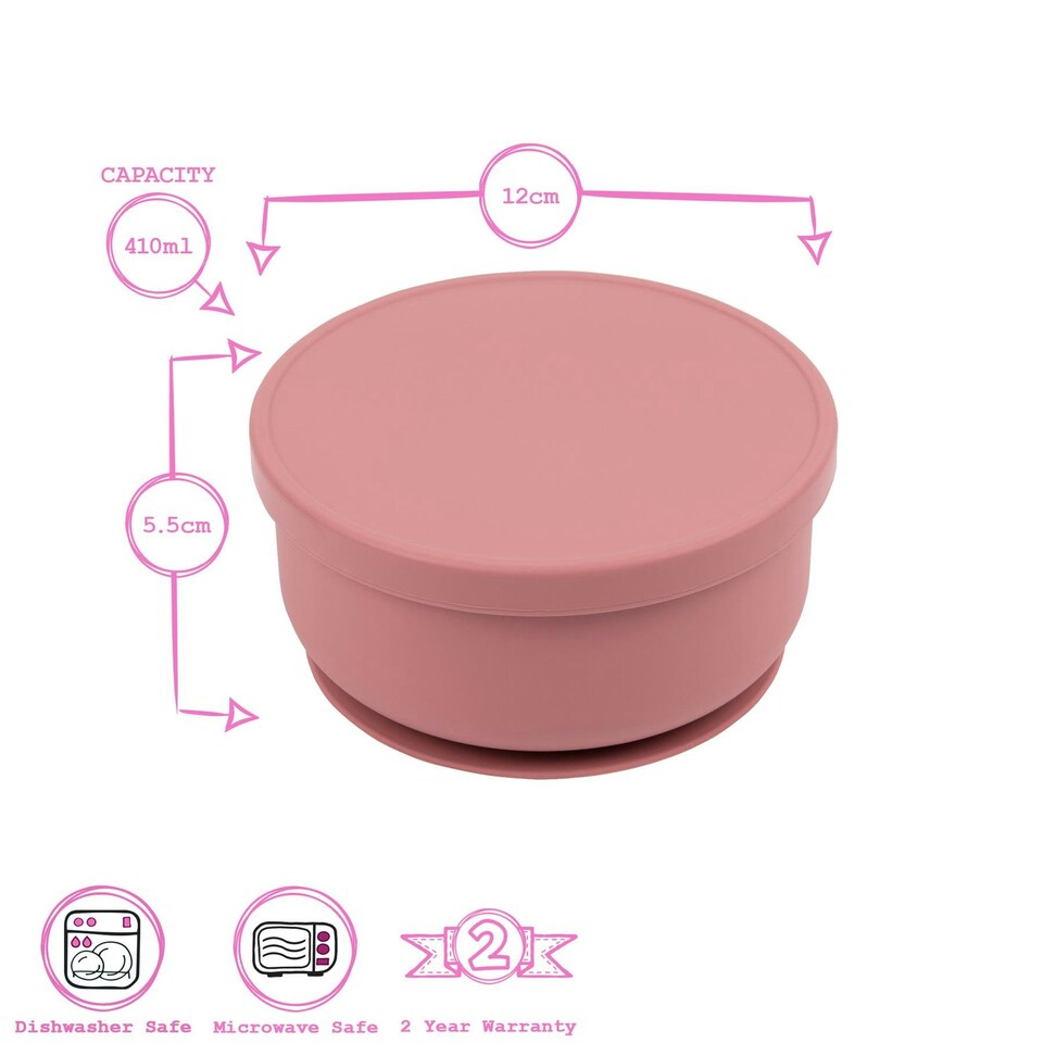 image 1 of Tiny Dining Baby Silicone Suction Bowl with Lid - Dusty Rose Pink