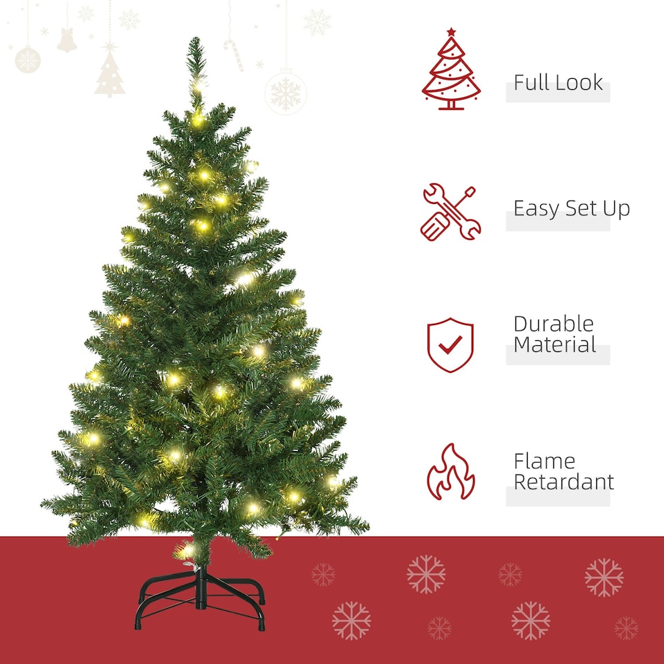 image 1 of HOMCOM 4FT Prelit Artificial Christmas Tree w/ Warm White Light Xmas Decoration