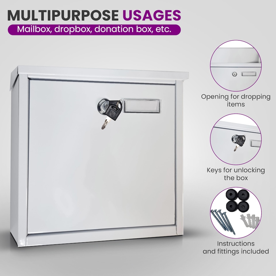 image 1 of FURNISHED Outdoor Wall Mounted Post Box Galvanized Steel | White | White