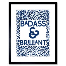 Badass And Brilliant Quote Blue Leopard Pattern 9x7" Black Framed Wall Art Print