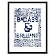 image 1 of Badass And Brilliant Quote Blue Leopard Pattern 9x7" Black Framed Wall Art Print