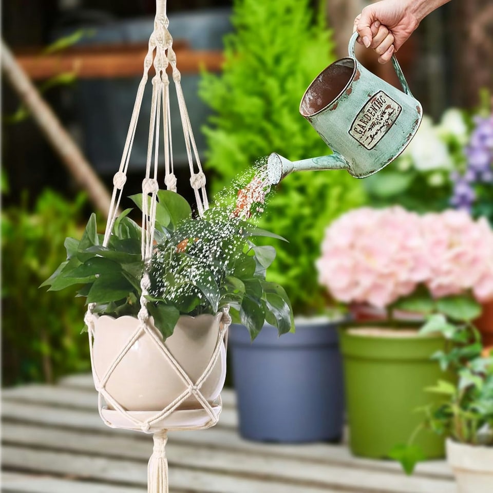 image 1 of 3 Pack Hanging Basket Indoor Outdoor Hanging Plant Pots with 3 Hooks Cream
