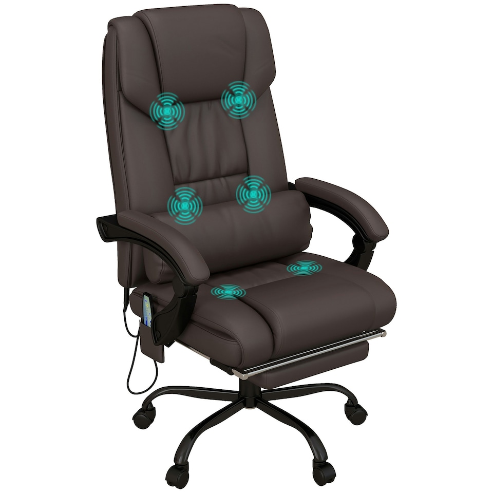 image 1 of Vinsetto PU Leather Massage Office Chair Height Adjustable Brown