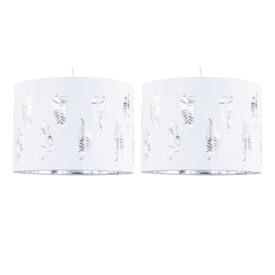 image 1 of Set of 2 Fern - White Cut Out 30cm Pendant Lightshades | White | Silver | Large | 2