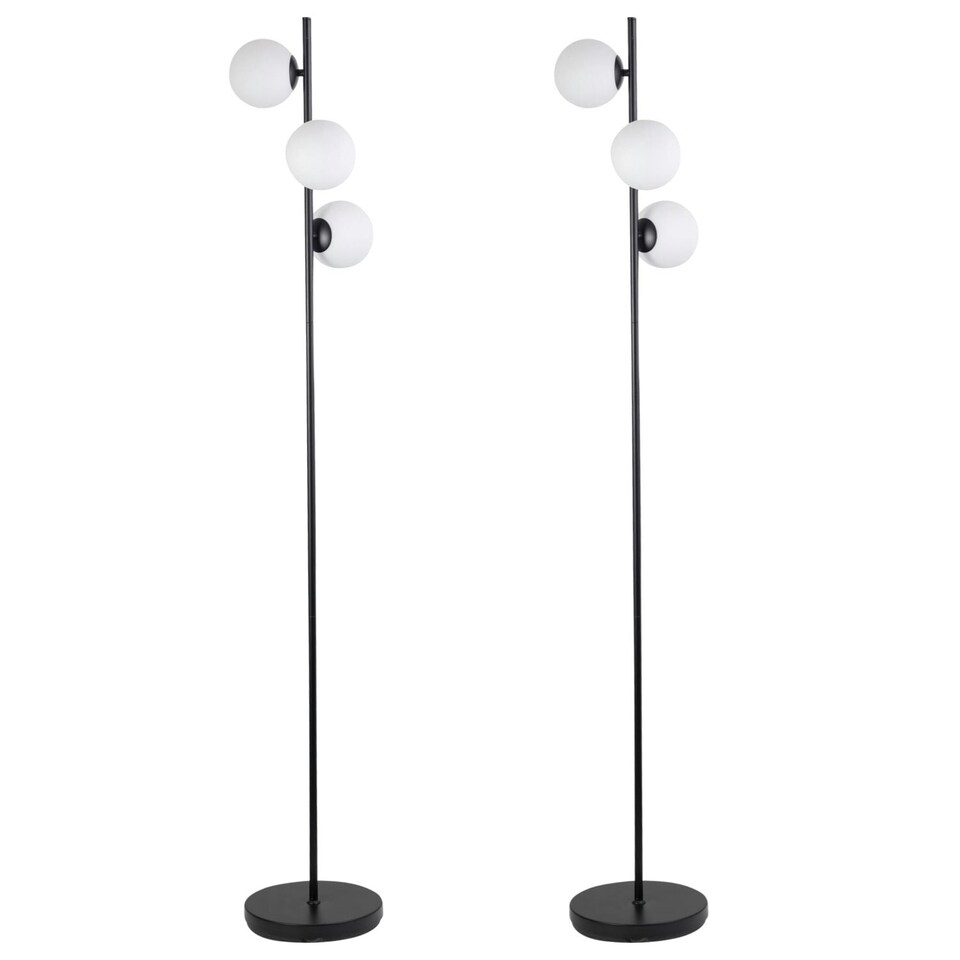 image 1 of First Choice Lighting Pair of Black Floor Lamp with Opal Globe Shades Black