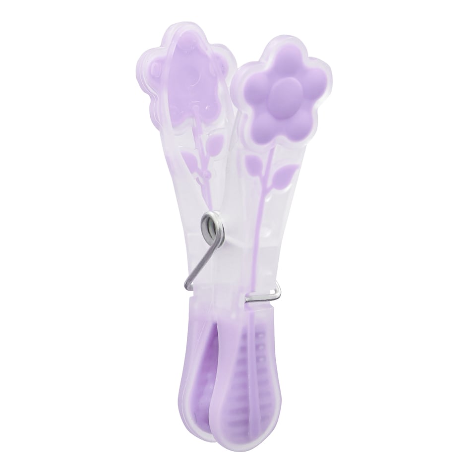 image 1 of JVL Grey Peg Basket with 48 Soft Touch Flower Clothes Pegs, Assorted Colours