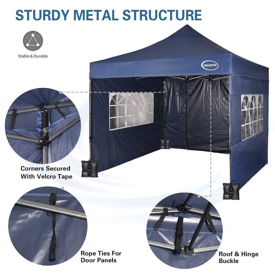 image 1 of Maximus 3 x 3m Heavy Duty Pop up Gazebo With Removable Sides | Brown | Blue