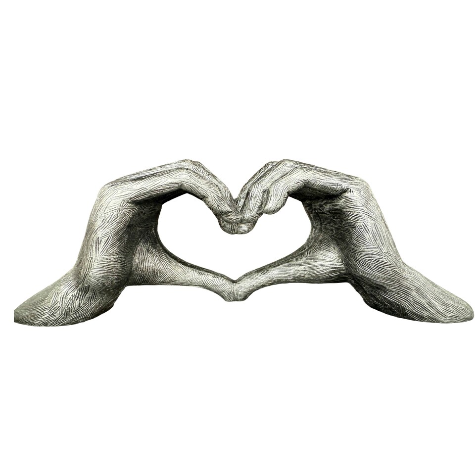 image 1 of Hands Love Gesture Sculpture Antique-Silver Colour Life-Size 26cm/10'' Expression of Appreciation Love Valentine's Day I appreciate I love you Wedding Present