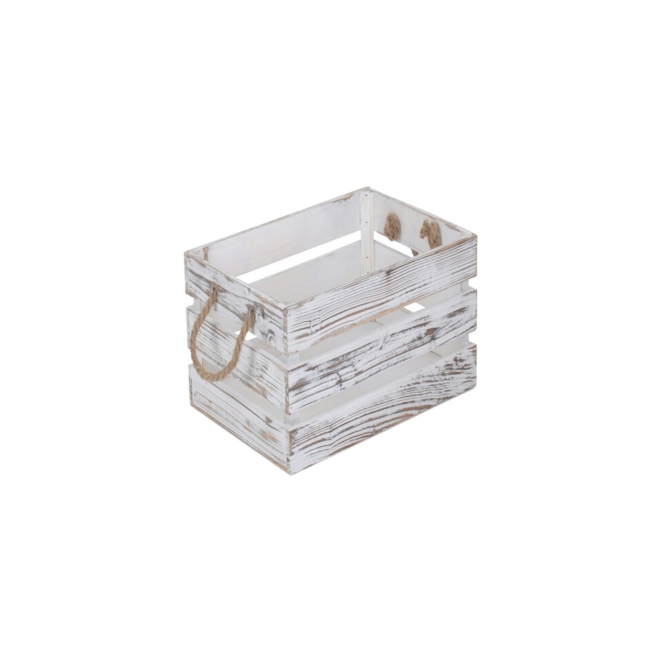 image 1 of Medium Distressed White Rope Handled Crate | White | White | Medium | 1
