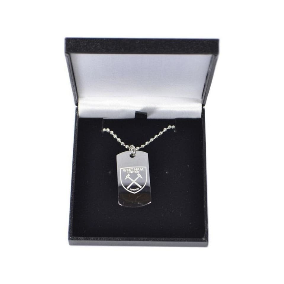 image 1 of West Ham United FC Stainless Steel Engraved Crest Dog Tag And Chain - Silver/Black - One Size