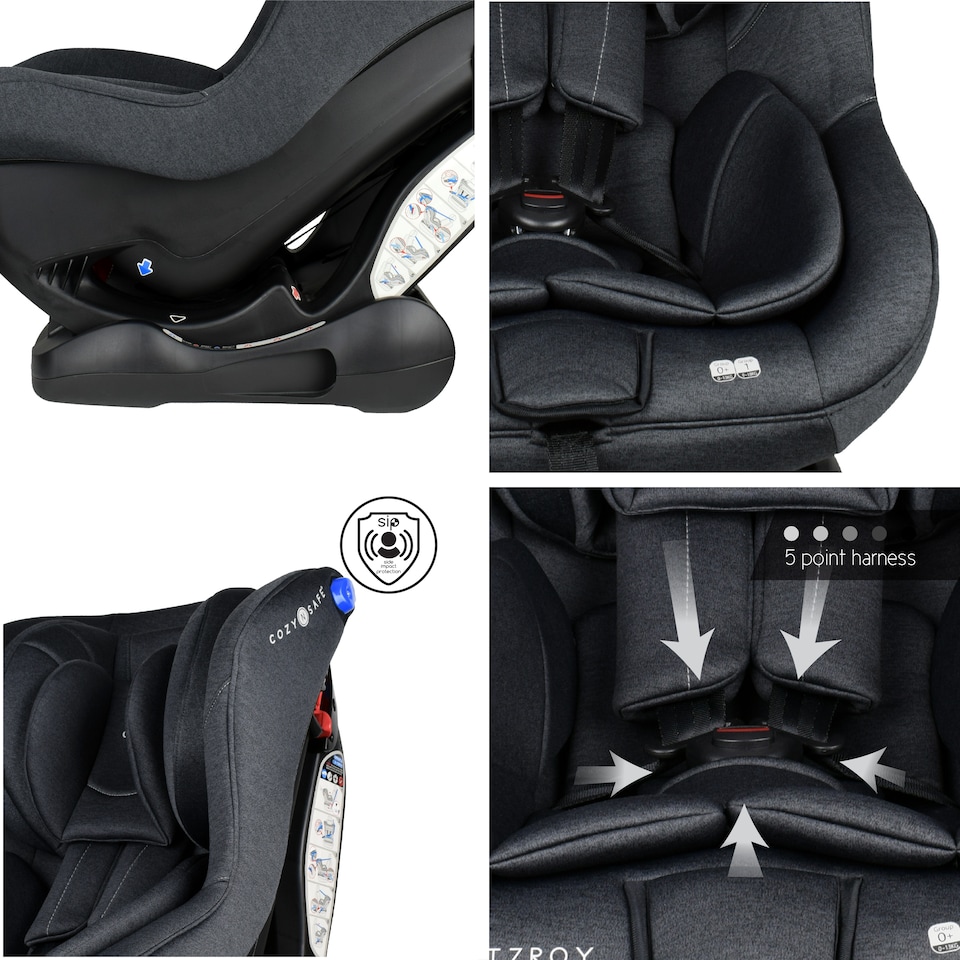 image 1 of Cozy N Safe Fitzroy Group 0+1 Car Seat 0-18kg, Rear & Forward Facing, 5 Point Harness, Reclining Baby Toddler Car Seat, Birth to 4 Years, Deep Padded Child Seat (Graphite)