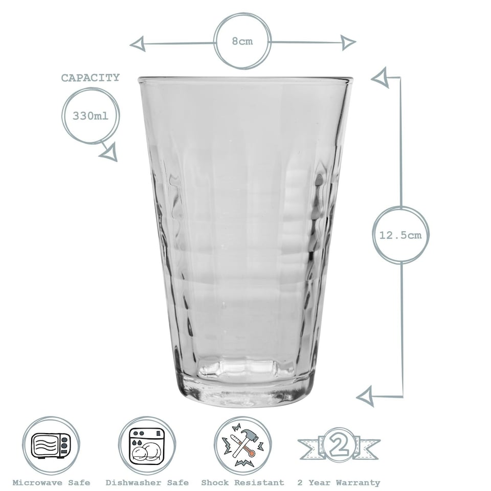 image 1 of Duralex Prisme Water / Juice Hiball Glasses - 330ml - Pack of 6 Clear