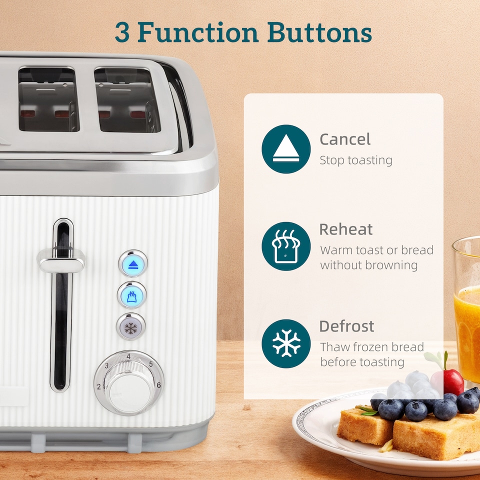image 1 of HOMCOM 1.7L 3000W Rapid Boil Kettle and 4 Slice Toaster Set Crumb Tray White | White