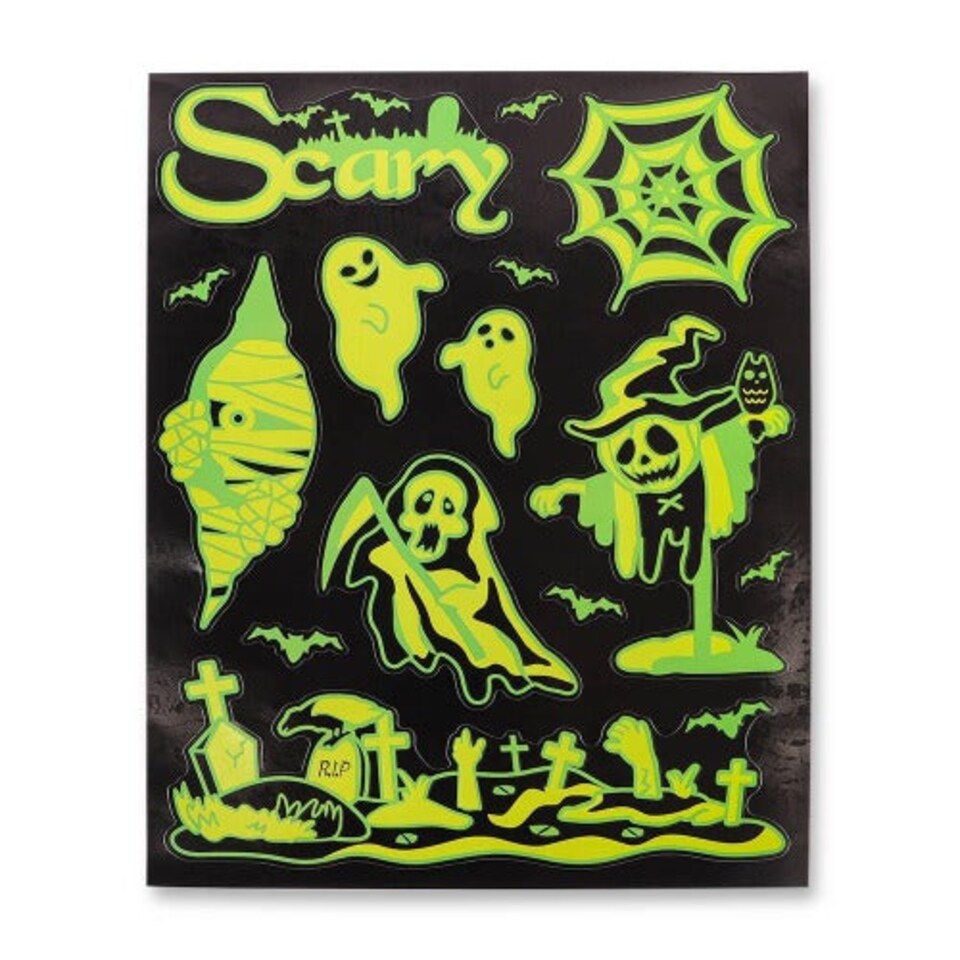 image 1 of Haunting Halloween Glow In The Dark Window Stickers Assorted Designs