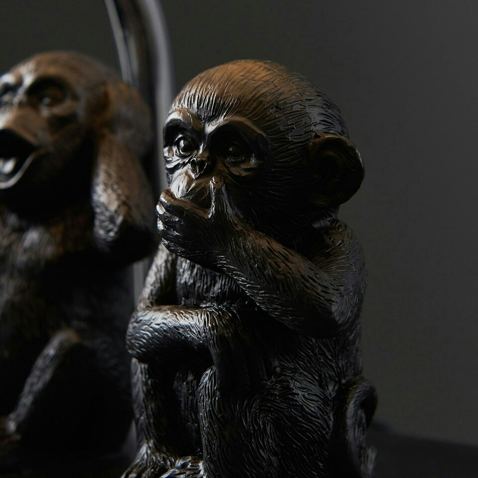 image 1 of ValueLights Pair Of Monkey Animal Quirky Modern Black Table Lamps With Grey Shades