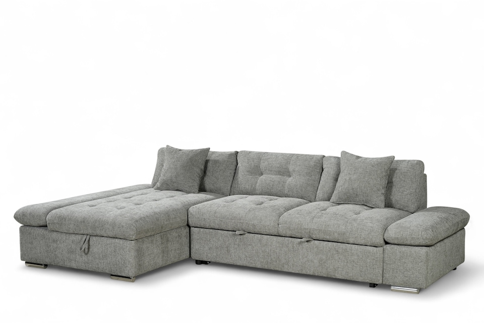 image 1 of Grey Chenille Fabric 1C2 Corner Sofabed with Storage HARRY